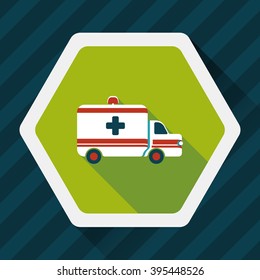 ambulance car flat icon with long shadow
