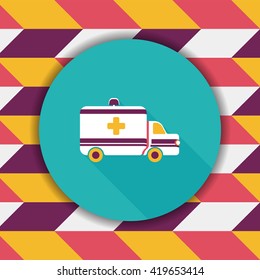 ambulance car flat icon with long shadow
