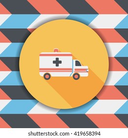 ambulance car flat icon with long shadow