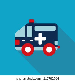 ambulance car Flat style Icon with long shadows