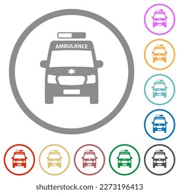 Ambulance car front view flat color icons in round outlines on white background