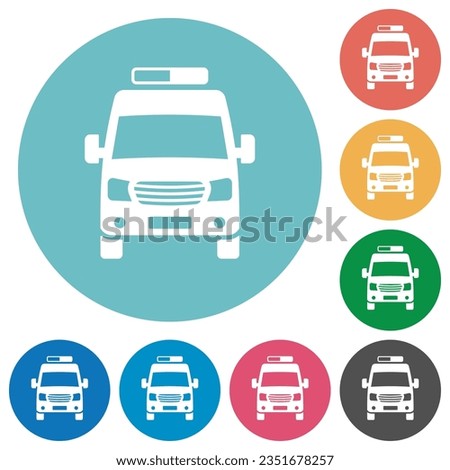 Ambulance car front view flat white icons on round color backgrounds