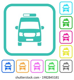 Ambulance car front view vivid colored flat icons in curved borders on white background