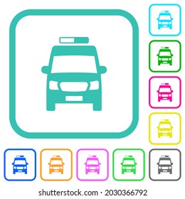 Ambulance car front view vivid colored flat icons in curved borders on white background