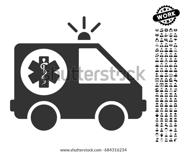 Ambulance Car icon with black bonus\
profession clip art. Ambulance Car vector illustration style is a\
flat gray iconic element for web design, app user\
interfaces.