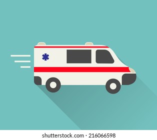  Ambulance car icon in flat design style, vector illustration