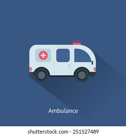 Ambulance car icon in flat design style, vector illustration