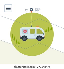 Ambulance car icon in flat design style. Set of flat design vector illustration concepts for health care, first aid and positioning navigation