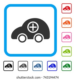 Ambulance Car icon. Flat gray iconic symbol in a light blue rounded squared frame. Black, gray, green, blue, red, orange color additional versions of Ambulance Car vector.