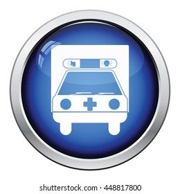 Ambulance car icon. Glossy button design. Vector illustration.
