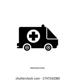 Ambulance car icon isolated on background. Flat style