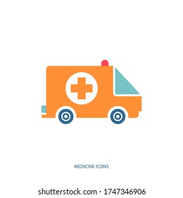 Ambulance car icon isolated on background. Flat style