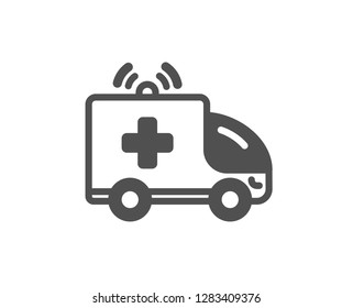 Ambulance car icon. Medical emergency transport sign. Quality design element. Classic style icon. Vector