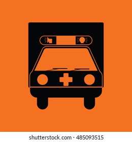 Ambulance car icon. Orange background with black. Vector illustration.