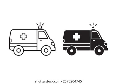 ambulance car icon in outline and silhouette style