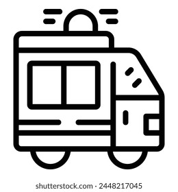 Icono de coche de ambulancia contorno de Vector. Vehículo de primeros auxilios. Ayuda de Asistencia de emergencia