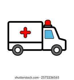 ambulance car icon, simple flat style, logo sign symbol vector illustration pictogram, isolated on white for mobile app