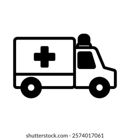 ambulance car icon, simple flat style, logo sign symbol vector illustration pictogram, isolated on white for mobile app