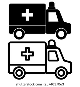 ambulance car icon, simple flat style, logo sign symbol vector illustration pictogram, isolated on white for mobile app