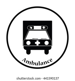 Ambulance car icon. Thin circle design. Vector illustration.