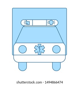 Ambulance Car Icon. Thin Line With Blue Fill Design. Vector Illustration.