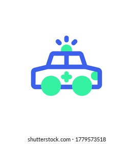 Ambulance car icon vector, filled flat sign, bicolor pictogram, Medical car green and blue colors. Symbol, logo illustration