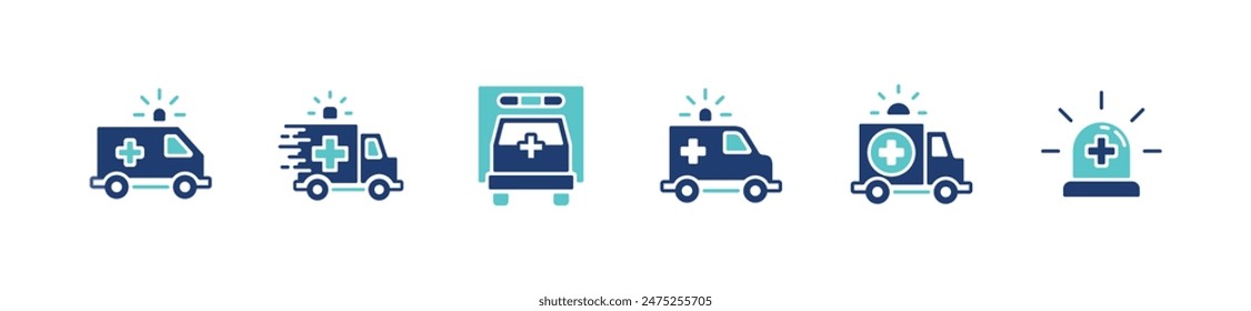 Ambulance Car Icon Vektorgrafik Set Notfallkrankenhaus Ambulanzfahrzeug Eiltransport Gesundheitssymbol Illustration für Web und App