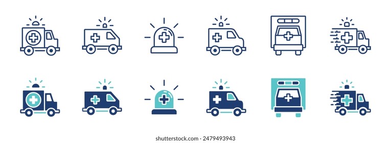 ambulance car icon vector set emergency hospital transportation ambulance urgent vehicle medical health van with siren signs illustration