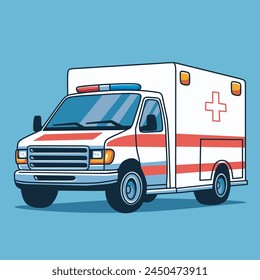 Ambulance car isolated on blue background, side view. Vector art illustration 