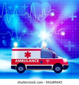 Ambulance car isolated on a medical background. Vector illustration