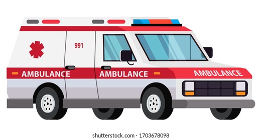 camión de ambulancia aislado en fondo blanco. Vehículo médico especial. Transporte hospitalario para ayuda de emergencia y servicio de primeros auxilios. Atención médica de urgencia. Camioneta para transporte de equipo paramédico
