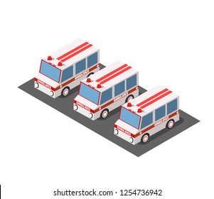 Ambulance car isometric avto van bus paramedic