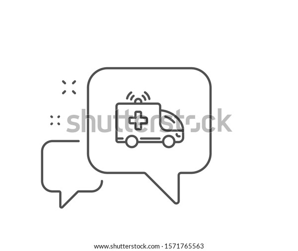 Ambulance car line icon. Chat bubble design.\
Medical emergency transport sign. Outline concept. Thin line\
ambulance car icon.\
Vector