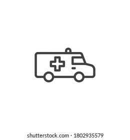 Ambulance car line icon. linear style sign for mobile concept and web design. Emergency van outline vector icon. Symbol, logo illustration. Vector graphics