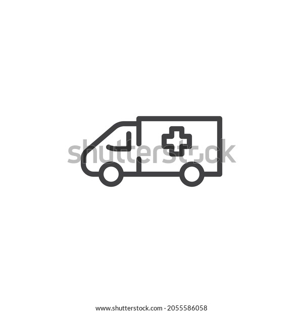 Ambulance car line icon.\
linear style sign for mobile concept and web design. Medical\
transportation outline vector icon. Symbol, logo illustration.\
Vector graphics