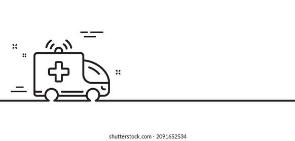 Ambulance car line icon. Medical emergency transport sign. Minimal line illustration background. Ambulance car line icon pattern banner. White web template concept. Vector