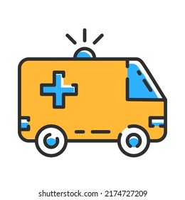 Icono de la línea del coche de ambulancia. Concepto de ilustración plana vectorial