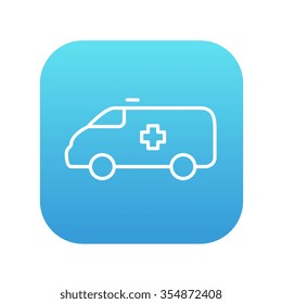Ambulance car line icon for web, mobile and infographics. Vector white icon on the blue gradient square with rounded corners isolated on white background.
