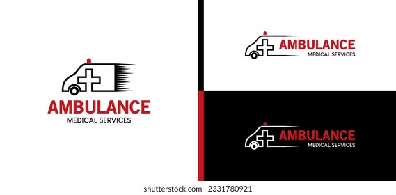 Ambulance car logo design, medical ambulance fast service vector illustration