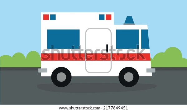 Ambulance car, minibus\
with flashing lights