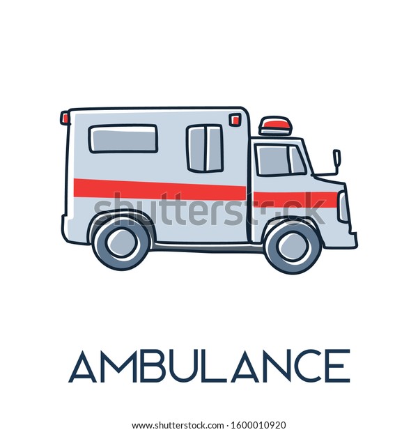 ambulance car minimalist out line hand\
drawn medic flat icon\
illustration\
