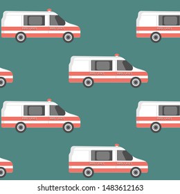 Ambulance car - modern pattern - green background - vector. Medical concept.