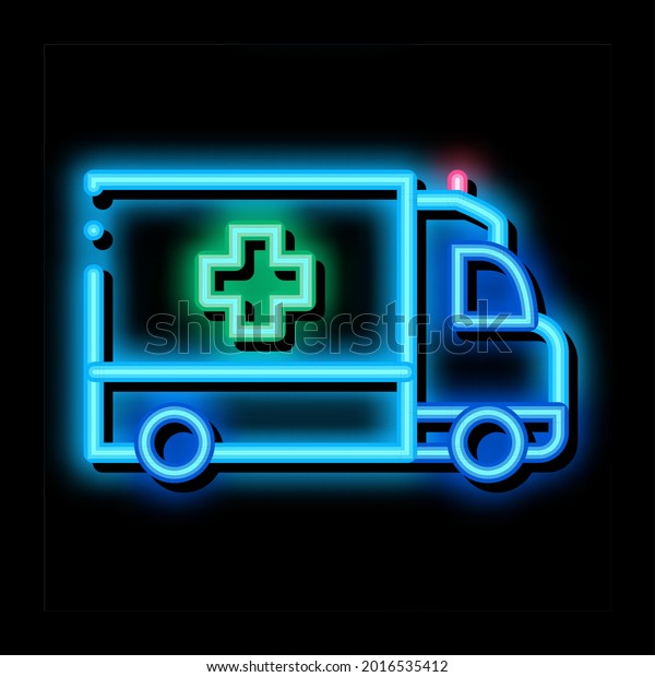 ambulance car neon light\
sign vector. Glowing bright icon ambulance car sign. transparent\
symbol illustration