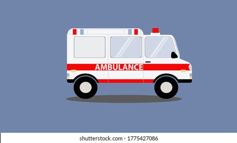 Ambulance car on blue background. Flat style. Concept for business, hospital, ambulance, emergency, medical center, patient, application