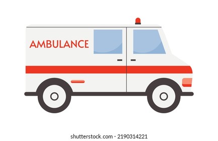 Auto de ambulancia con fondo blanco. Vehículo médico. Emergencia auto paramédica de ambulancia. Ilustración vectorial plana.