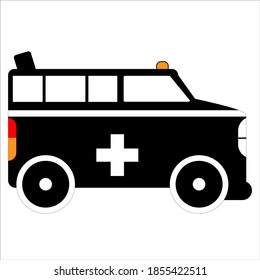 Silueta de contorno de coche de ambulancia sobre fondo blanco. Emergencia auto paramédica de ambulancia. Evacuación médica en vehículo de ambulancia. Ilustración del vector