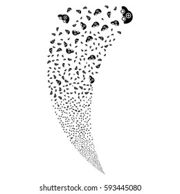 Ambulance Car random fireworks stream. Vector illustration style is flat black iconic symbols on a white background. Object fountain constructed from scattered pictograms.