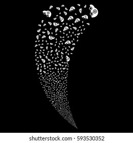 Ambulance Car random fireworks stream. Vector illustration style is flat white iconic symbols on a black background. Object fountain combined from scattered pictograms.