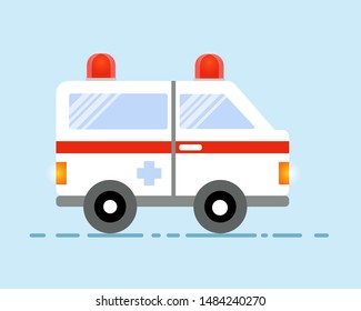 Ambulance car and red siren in flat design vector (cartoon style)