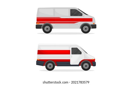 Ambulance Car with Red and White Colors as Medically Equipped Vehicle for Transporting Patients Vector Set